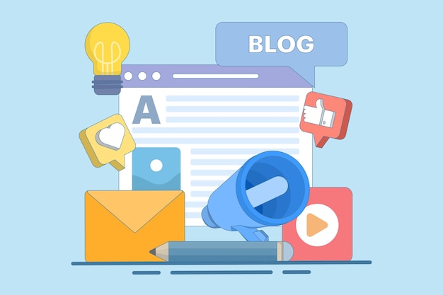 Vektorillustration über Concept Blogging oder kreatives Schreiben oder Content Management