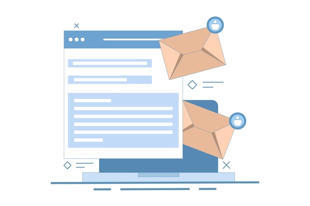 Vektorillustration über das E-Mail-Marketing-Konzept oder die E-mail-Kommunikation für Unternehmen