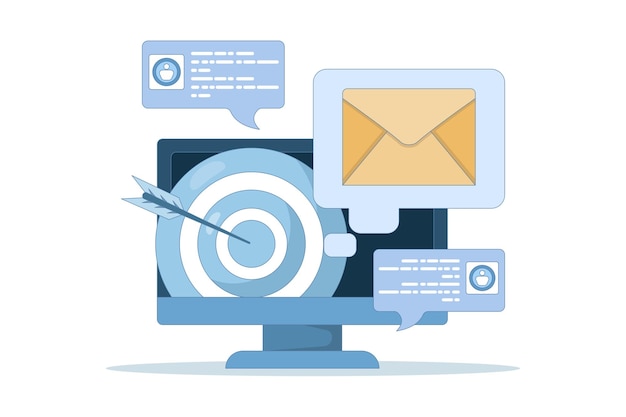 Vektorillustration über das E-Mail-Marketing-Strategie-Konzept oder die E-Mail‐Kampagne