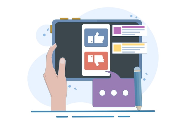 Vektorillustration über das Feedback- und Umfragekonzept oder das Geben positiver Rückmeldungen