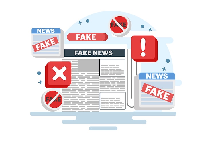 Vektor vektorillustration über das konzept der gefälschten nachrichten durch die verbreitung gefälschter informationen in online-nachrichten