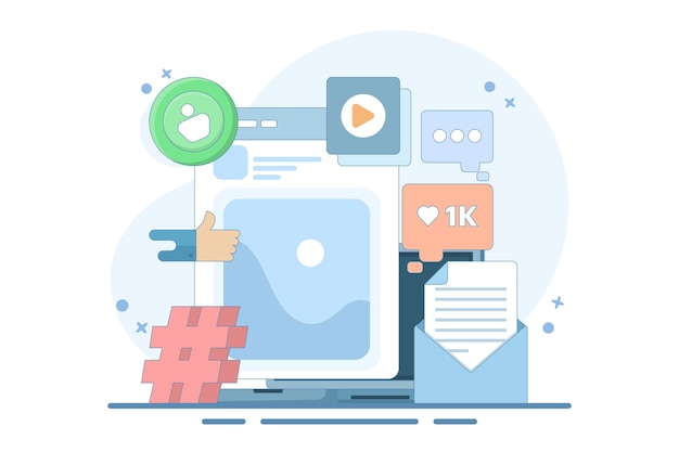 Vektorillustration über das Konzept der Marketingstrategie für soziale Medien oder die digitale Marketingstrategie
