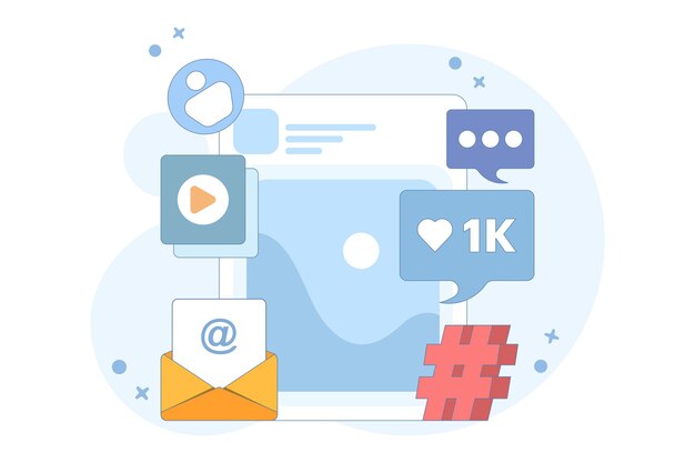 Vektorillustration über das Konzept der Marketingstrategie für soziale Medien oder die digitale Marketingstrategie