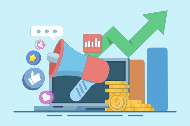 Vektorillustration über das Konzept der Social-Media-Marketing-Strategie oder die digitale Marketingagentur