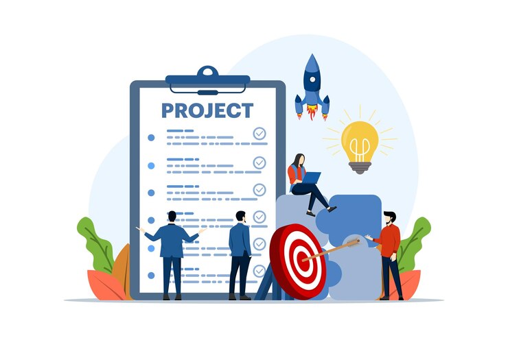 Vektor vektorillustration über das konzept des projektmanagements oder der geschäftsstrategie