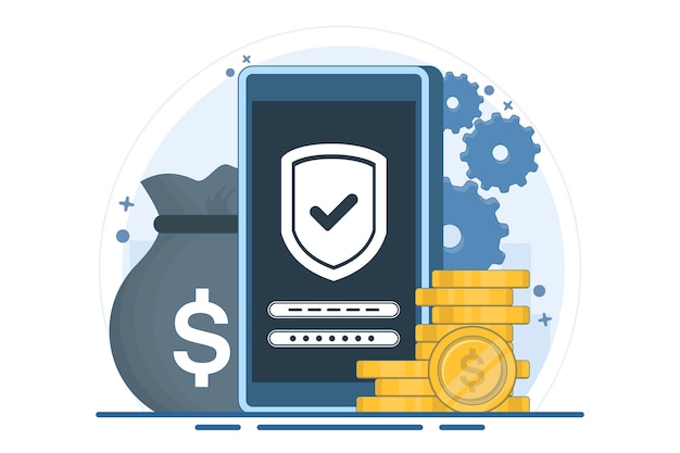 Vektorillustration über das Konzept einer sicheren und sicheren finanziellen App oder finanzielle Sicherheit