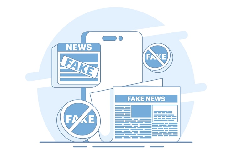 Vektor vektorillustration über das konzept von gefälschten nachrichten oder falschen informationen in online-nachrichten