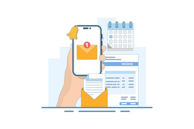 Vektorillustration über die Benachrichtigung über eine Zahlungserinnerung und eine Alarmmeldung auf dem Smartphone-Bildschirm