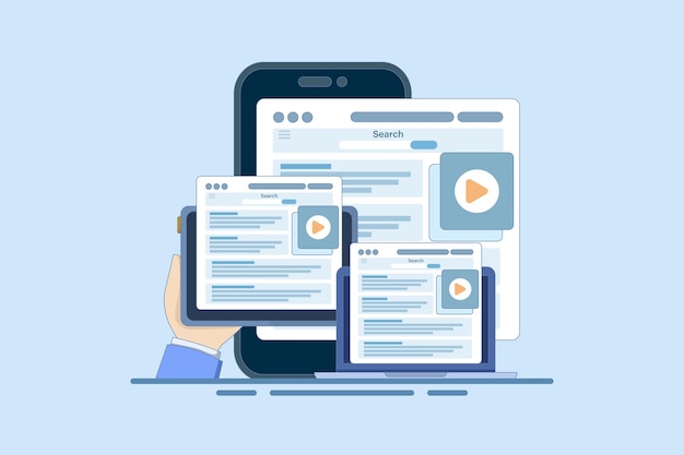 Vektorillustration über eine Video-Marketing-Kampagne oder die Förderung von Marken- oder Influencer-Werbung