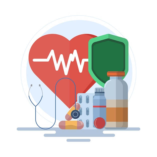Vektorillustration über Gesundheit und medizinische oder Gesundheitsdienste und Pflege-Konzept