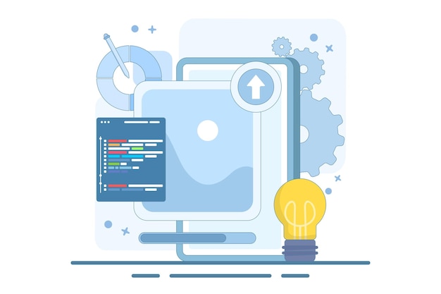 Vektorillustration über Webdesign-Konzept oder UI ux und Programmierer mit Computer