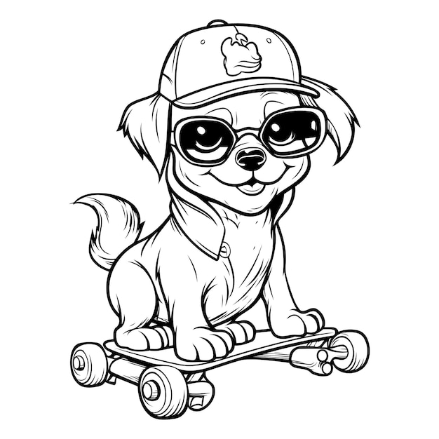 Vektor vektorillustration von cute dog mit skateboard zeichentrickfigur