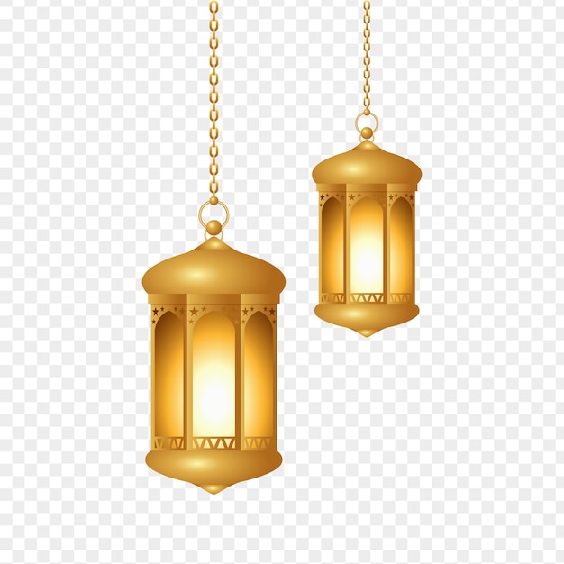 Vektorillustration von goldenen islamischen Laternen auf durchsichtigem Hintergrund