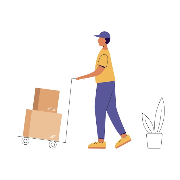 Vektorillustration von Kurier mit Kartonkasten