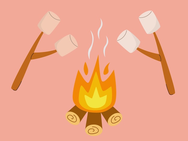 Vektor vektorillustration von marshmallows auf einem lagerfeuer