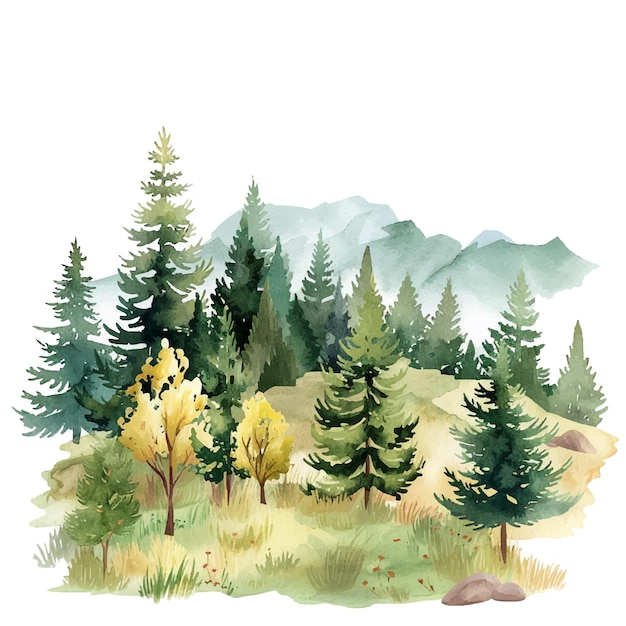 Vektor vektorillustration von naturlandschaften im aquarellstil