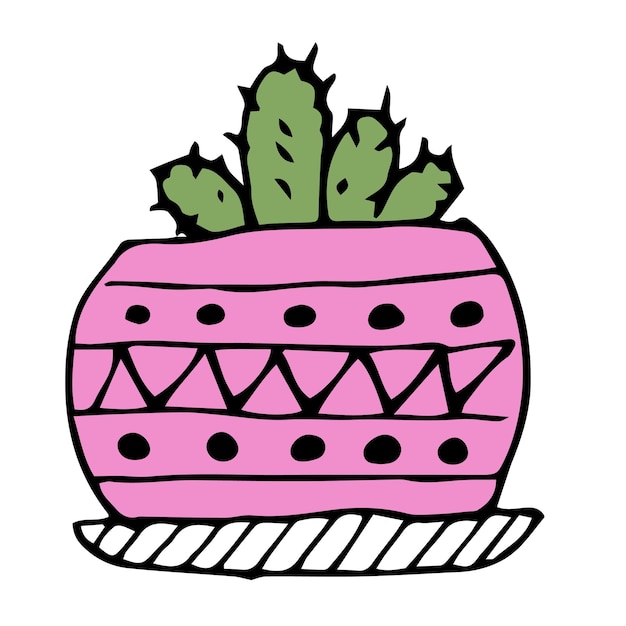 Vektorillustration von niedlichen Kaktusgekritzeln in Töpfen