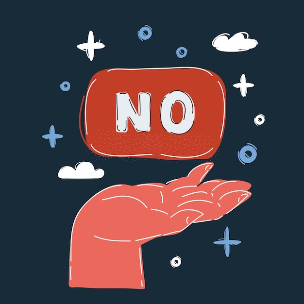Vektorillustration von No-Answer-Wahl menschlicher Hand, die ein Schild ohne Zeichen auf dunklem Hintergrund hält
