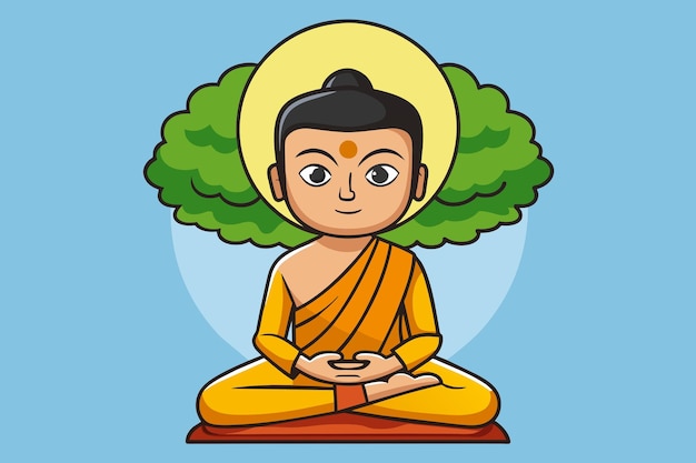 Vektor vektorillustration von siddhartha gautama erleuchtet unter dem bodhi-baum erleuchtung des buddha