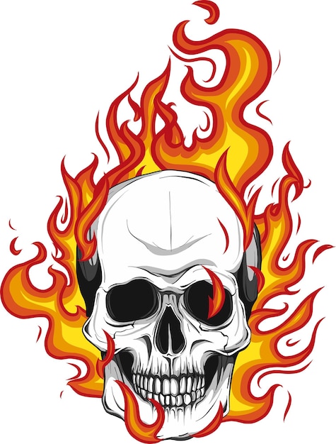 Vektorillustration von Skull on Fire Flames