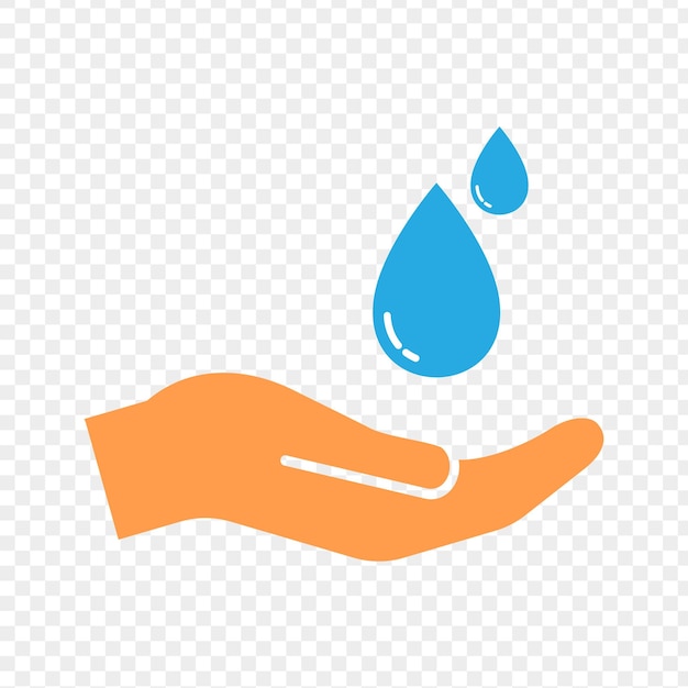 Vektorillustration von Wassertropfen in der Hand auf durchsichtigem Hintergrund