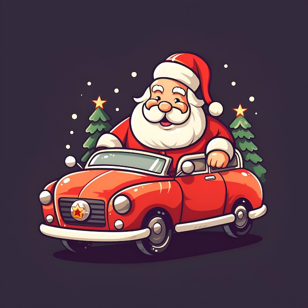 Vektor vektorillustration von weihnachtsmann, der ein auto fährt