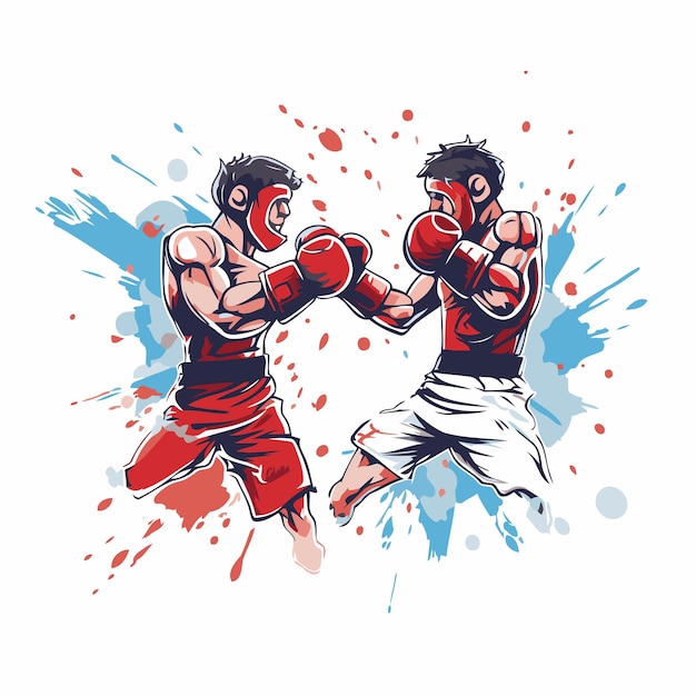 Vektorillustration von zwei kickbox-kämpfern in roten und blauen handschuhen