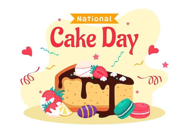 Vektorillustration zum Nationalen Kuchentag zur Feier des Feiertags am 26. November mit einer Vielzahl von köstlichen süßen Broten und Kuchen im Hintergrund