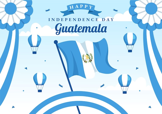 Vektorillustration zum unabhängigkeitstag guatemalas am 15. september mit wehender flagge im hintergrund