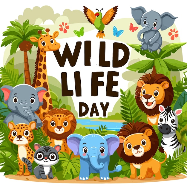 Vektorillustration zum Welttag des wilden Lebens mit wilden Tieren generierte KI