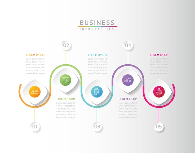 Vektorillustrations-infografiken-designschablonengeschäftsinformations-präsentationsdiagramm mit 5 o