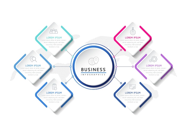 Vektorillustrations-Infografiken-Designvorlage für Marketinginformationen mit 6 Optionen oder Schritten