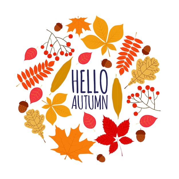 Vektor vektorillustrationspostkarte hallo herbst herbstlaub