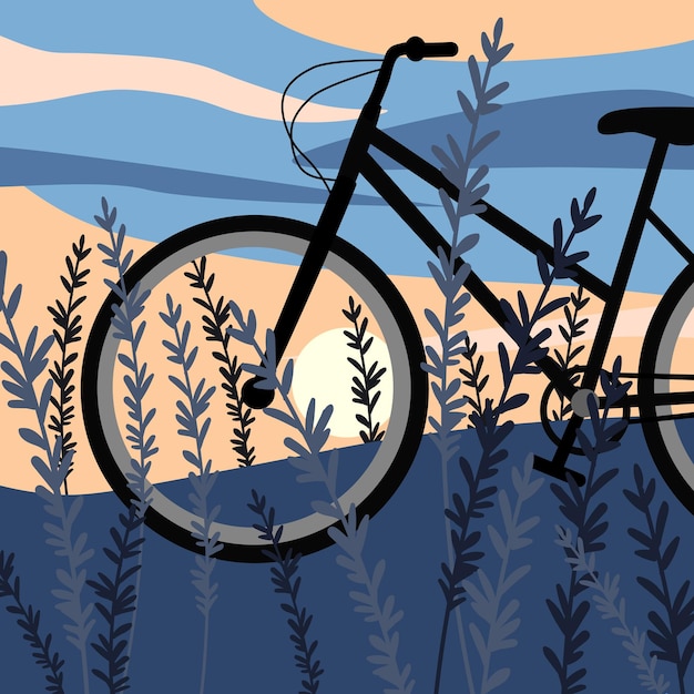 Vektorillustrationsreisefahrrad draußen im gras