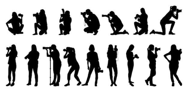 Vektorillustrationssatz mit Silhouetten von weiblichen Fotografen