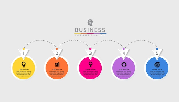Vektor vektorinfografische geschäftspräsentationsvorlage mit 5 optionen verbunden