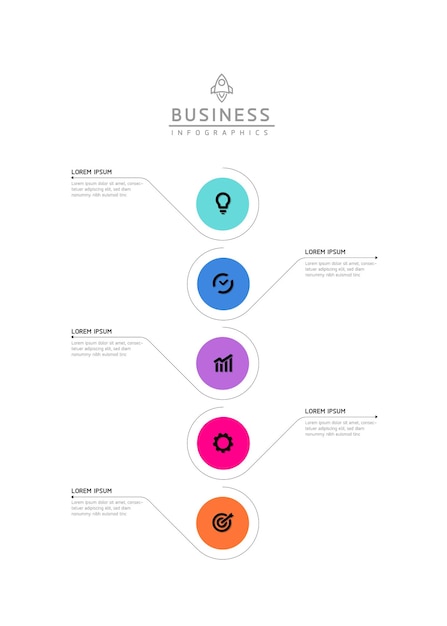 Vektor vektorinfografische geschäftspräsentationsvorlage mit kreisförmiger verknüpfung mit 5 optionen