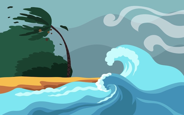 Vektorische Illustration einer stürmischen Landschaft am Meer