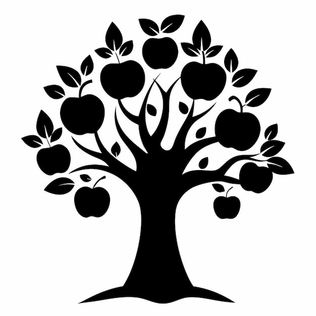 Vektorische schwarze Silhouette von Apfelbäumen