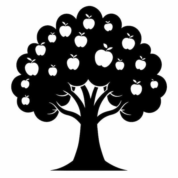 Vektorische schwarze Silhouette von Apfelbäumen