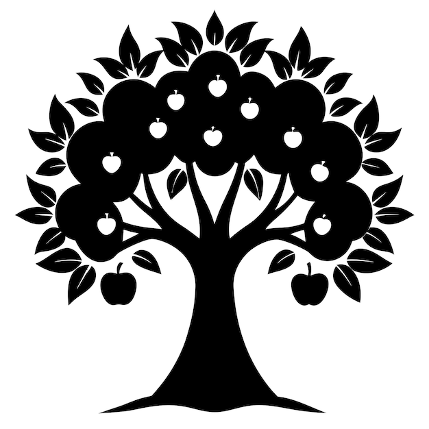 Vektorische schwarze Silhouette von Apfelbäumen