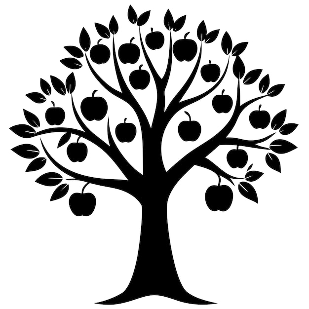 Vektorische schwarze Silhouette von Apfelbäumen