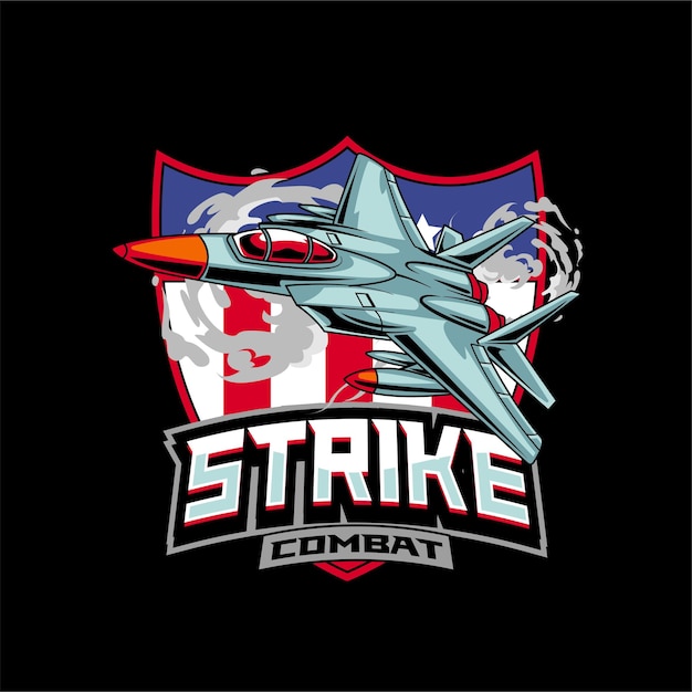 Vektorisierung air jet aus der seitenansicht mit strike combat-text esport-logo