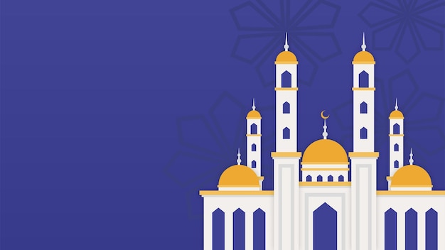 Vektorisierung der weißen Moschee mit goldenen Akzenten auf hellblauem Hintergrund Perfekt für Plakate