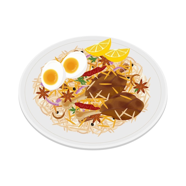 Vektorisierungslogo Clipart Hühnerbiryani auf einem weißen Teller