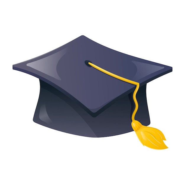 Vektorkarikaturillustration einer dunkelblauen rechteckigen akademischen Kappe mit Quaste. Symbol für Bildung, Hochschule oder Universität.