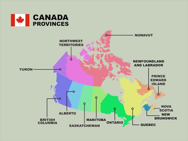 Vektorkarte des landes kanada mit provinzen