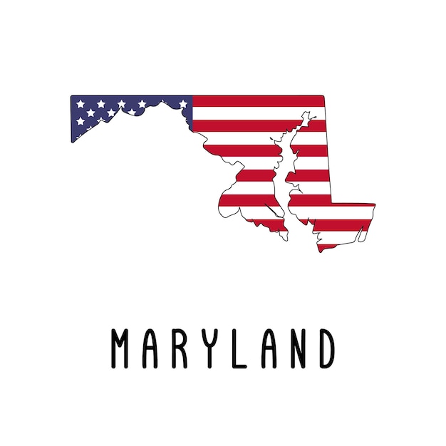 Vektorkarte von Maryland, gemalt in den Farben Amerikanische Flagge Silhouette oder Grenzen des US-Bundesstaates