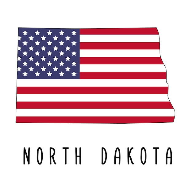 Vektorkarte von north dakota gemalt in den farben amerikanische flagge silhouette oder grenzen des us-bundesstaates