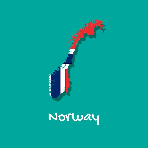 Vektorkarte von norwegen in den farben der flagge gemalt die grenzen des landes mit schatten isoliert